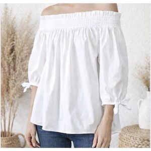 Caroline Constas LOU Off The Shoulder Top White Blue Blouse Shirt size S $395.00